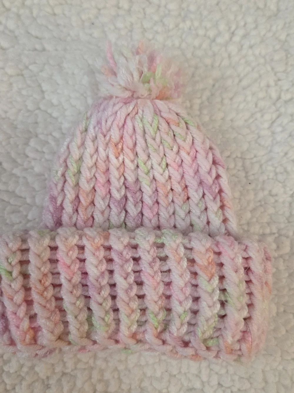 Handmade Chunky Knit Baby Beanie Hat  Pom Pom Light Pink Speckled Purple Orange